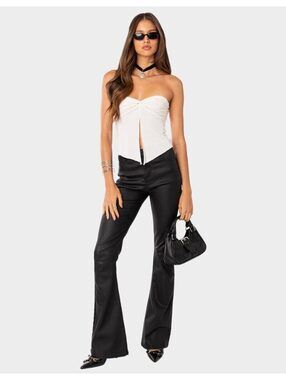 Edikted Luna Faux Leather Flare Jeans